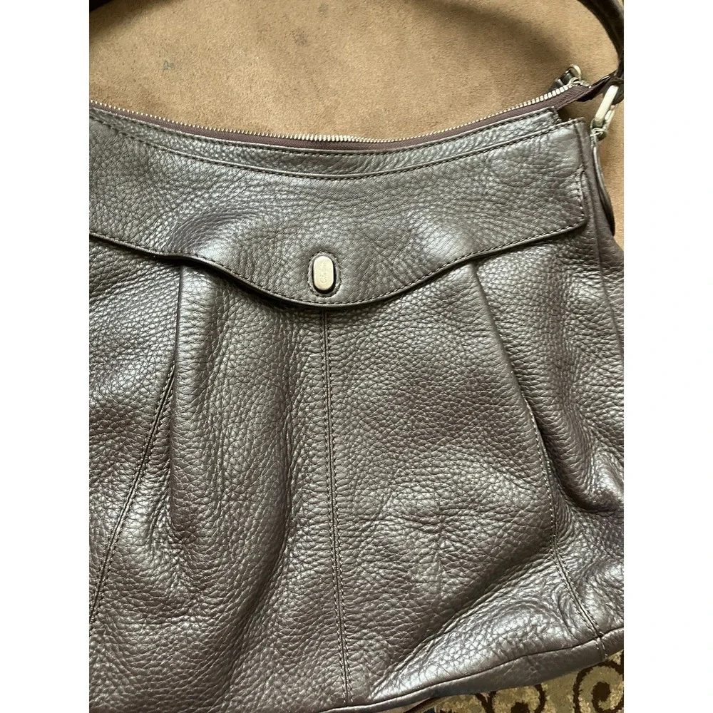 COLE HAAN Brown Pleated Pebbled Leather Hobo Large Shoulder‎ Tote Shopper Bag